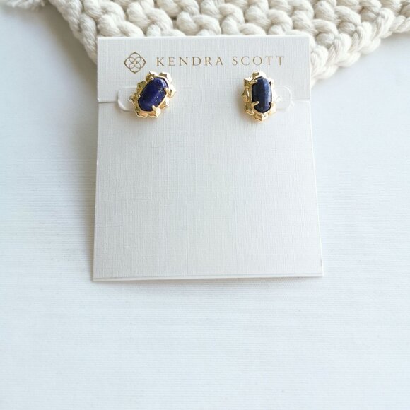 Kendra Scott Piper Gold Blue Lapis Stud Earrings - Picture 1 of 3